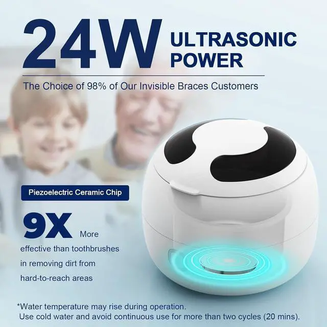 Alt view image 2 of 7 - 2025 Ultrasonic Retainer Cleaner - 45kHz retainer cleaner for night guards, retainers, dentures - 24W dental ultrasonic cleaner with 4 modes, 200ML - Great gift for braces users!