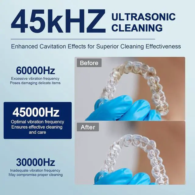 Alt view image 3 of 7 - 2025 Ultrasonic Retainer Cleaner - 45kHz retainer cleaner for night guards, retainers, dentures - 24W dental ultrasonic cleaner with 4 modes, 200ML - Great gift for braces users!