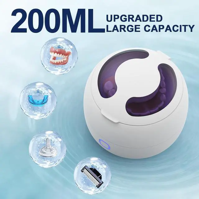 Alt view image 6 of 7 - 2025 Ultrasonic Retainer Cleaner - 45kHz retainer cleaner for night guards, retainers, dentures - 24W dental ultrasonic cleaner with 4 modes, 200ML - Great gift for braces users!