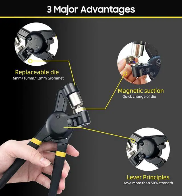 Alt view image 4 of 6 - Grommet Tool Kit 1/2 1/4 3/8 Multi-Size Punch, 608 pcs Heavy Duty Grommet Tool Kit for eyelets and grommets for tarps, fabric loops, leather, tents, vinyl, canvas, etc.