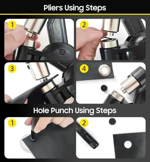 Alt view image 3 of 6 - Grommet Tool Kit 1/2 1/4 3/8 Multi-Size Punch, 608 pcs Heavy Duty Grommet Tool Kit for eyelets and grommets for tarps, fabric loops, leather, tents, vinyl, canvas, etc.