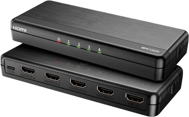 Main image of 8K HDMI Splitter 1-to-4 Output, 1x4 Screen Cloning/Mirroring, HDMI 2.1, 8K@60Hz, 4K@240Hz (DSC), 4K@120Hz, Auto Downscaling, 48Gbps, HDCP 2.3, Compatible with Xbox, PS5, Blu-ray Players