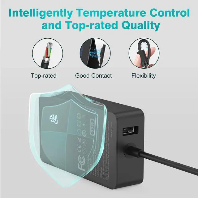 Alt view image 5 of 6 - 65W Charger Compatible with Microsoft Surface Pro 11, 10, 9, 8, 7+, 7, 6, 5, 4, 3, X; Windows Surface Laptop Power Adapter 7/6/5/4/3/2/1; Go Tablet; Book 3/2/1; Supports 44W, 36W; LED; 10FT