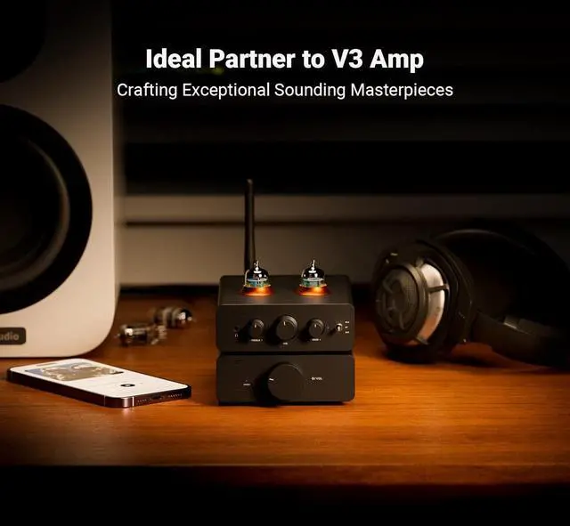 Alt view image 5 of 7 - P3 Tube Preamp Headphone Amplifier Home Audio Preamplifier Mini Vacuum Tube Preamp Receiver Supports Bluetooth aptX LL HD Bass and Treble Tone Control For Hi-Fi Stereo Active Speakers with RCA AUX Jac