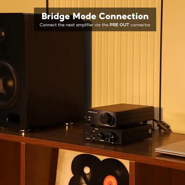 Alt view image 5 of 7 - A07 Advanced TPA3255 Power Amplifier 300Wx2 HiFi Class D Amplifier Mini 2-Channel Stereo Amplifier with Desktop Bookshelf Speaker Preamplifier Home Audio System and DC32V 5A Power Adapter