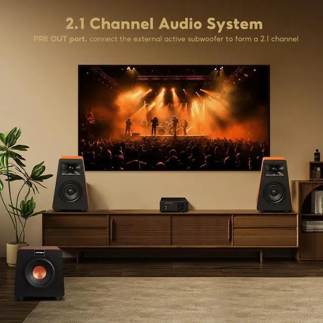 Alt view image 7 of 7 - A07 Advanced TPA3255 Power Amplifier 300Wx2 HiFi Class D Amplifier Mini 2-Channel Stereo Amplifier with Desktop Bookshelf Speaker Preamplifier Home Audio System and DC32V 5A Power Adapter