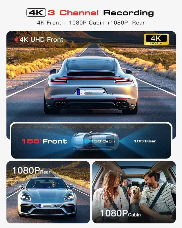 Alt view image 3 of 7 - Front and Rear Dashcam Configuration: 4K + 1080P + 1080P Triple-Channel Dashcam STARVIS 2 Sensor Dash Camera with HDR Night Vision 24-Hour Parking Mode with GPS Free 64GB Card