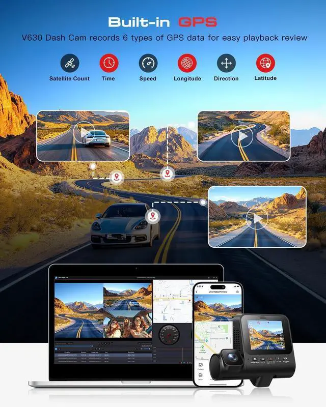 Alt view image 4 of 7 - Front and Rear Dashcam Configuration: 4K + 1080P + 1080P Triple-Channel Dashcam STARVIS 2 Sensor Dash Camera with HDR Night Vision 24-Hour Parking Mode with GPS Free 64GB Card