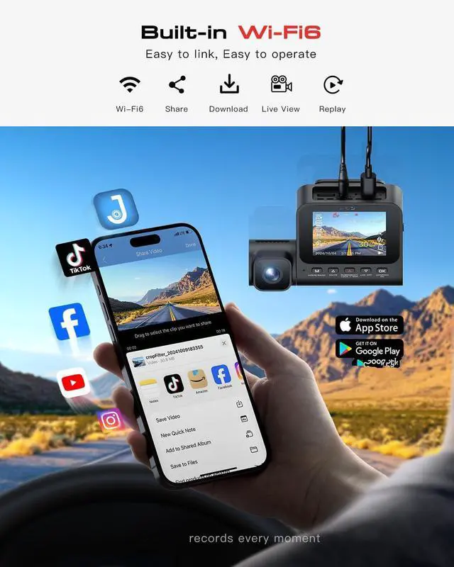 Alt view image 2 of 7 - Front and Rear Dashcam Configuration: 4K + 1080P + 1080P Triple-Channel Dashcam STARVIS 2 Sensor Dash Camera with HDR Night Vision 24-Hour Parking Mode with GPS Free 64GB Card