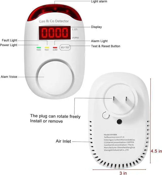 Alt view image 2 of 6 - Carbon monoxide and gas detector insertion type, two-in-one natural gas detector and carbon monoxide alarm, carbon monoxide detector alarm and propane, methane, suitable for household and RV explosive