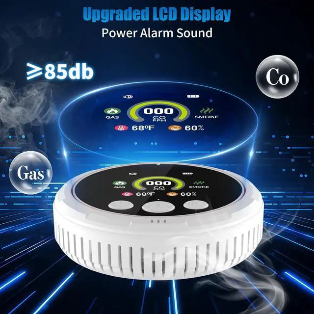 Alt view image 3 of 7 - 5-in-1 carbon monoxide detector and smoke and natural gas leakage detector, portable carbon monoxide detector with plug-in and battery backup - hotel and travel safety, RV, home