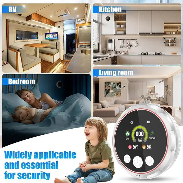 Alt view image 7 of 7 - 5-in-1 carbon monoxide detector and smoke and natural gas leakage detector, portable carbon monoxide detector with plug-in and battery backup - hotel and travel safety, RV, home