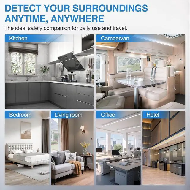 Alt view image 7 of 7 - 5-in-1 carbon monoxide detector with plug-in battery backup - gas, methane and carbon monoxide alarm, equipped with dual sensors, temperature and humidity display, suitable for home, RV, travel, 3 ass