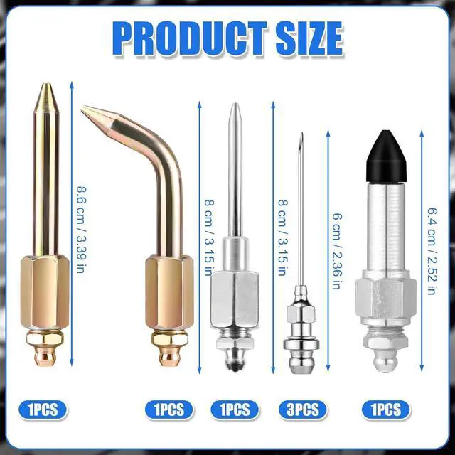 Alt view image 2 of 7 - A 7-piece oil gun accessory kit, including 3 grease nozzles, 1 needle distributor, rubber head connector, straight nozzle, and 1 needle elbow connector adapter suitable for narrow Spaces