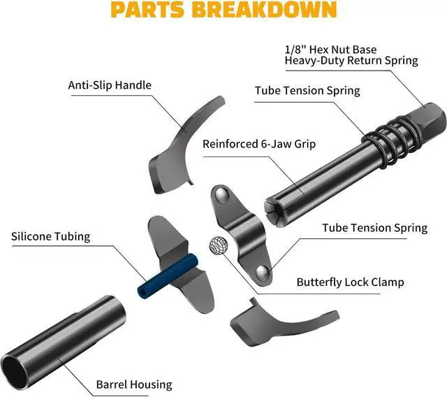Alt view image 2 of 7 - Grease gun connector, leak-proof grease gun head with quick lock release, high pressure 10,000 PSI, 6-port thickened grease gun connector, compatible with 1/8-inch NPT grease gun kit