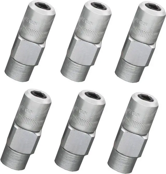 Main image of Grease gun connectors, grease gun heads, heavy-duty grease connectors for handheld and most pneumatic grease guns, standard nozzles, NPT, 1/8 inch, 6 assemblies