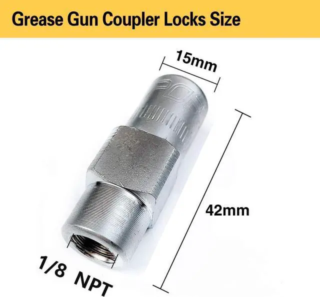 Alt view image 3 of 6 - Grease gun connectors, grease gun heads, heavy-duty grease connectors for handheld and most pneumatic grease guns, standard nozzles, NPT, 1/8 inch, 6 assemblies