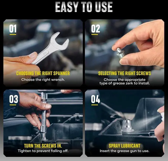 Alt view image 5 of 7 - 110-piece set of grease connector kit, SAE grease connector combination: 1/4-inch 1/8-inch straight 45-inch 90-degree bevel Zek grease connector, galvanized steel grease Zek kit, for replacing damaged