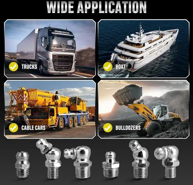 Alt view image 6 of 7 - 110-piece set of grease connector kit, SAE grease connector combination: 1/4-inch 1/8-inch straight 45-inch 90-degree bevel Zek grease connector, galvanized steel grease Zek kit, for replacing damaged