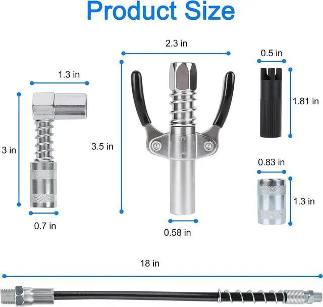 Alt view image 3 of 7 - Grease gun connector set - 12000 PSI locking grease gun head for quick locking of grease gun connectors, 90-degree grease gun nozzle can be installed with all 1/8-inch NPT grease gun connectors