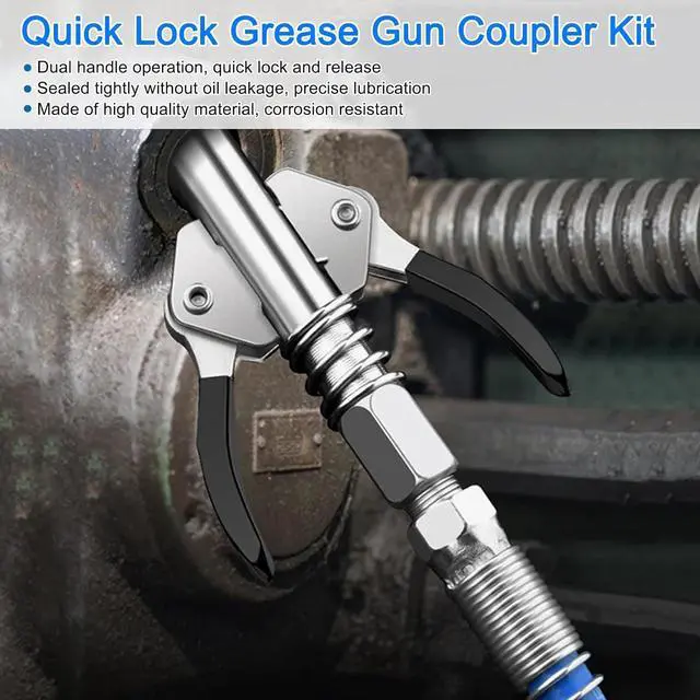 Alt view image 5 of 7 - Grease gun connector set - 12000 PSI locking grease gun head for quick locking of grease gun connectors, 90-degree grease gun nozzle can be installed with all 1/8-inch NPT grease gun connectors