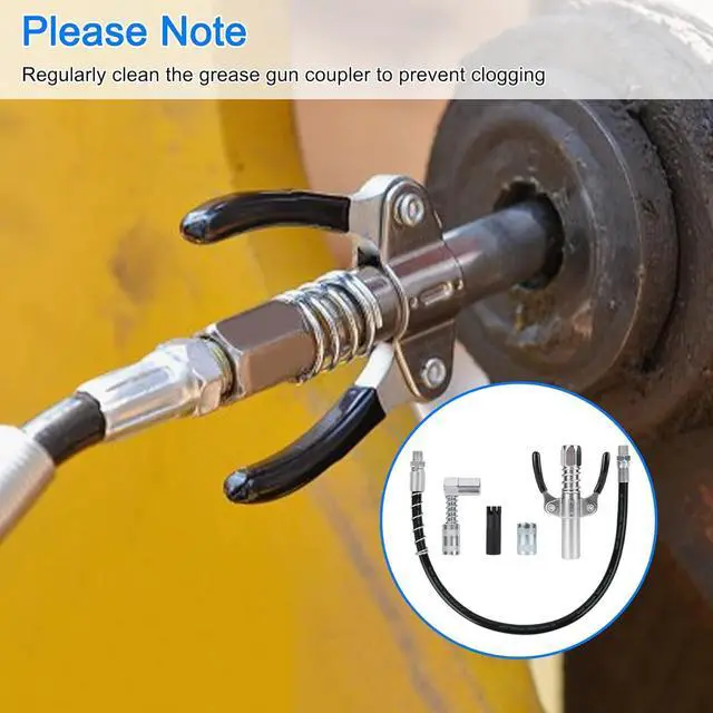Alt view image 6 of 7 - Grease gun connector set - 12000 PSI locking grease gun head for quick locking of grease gun connectors, 90-degree grease gun nozzle can be installed with all 1/8-inch NPT grease gun connectors