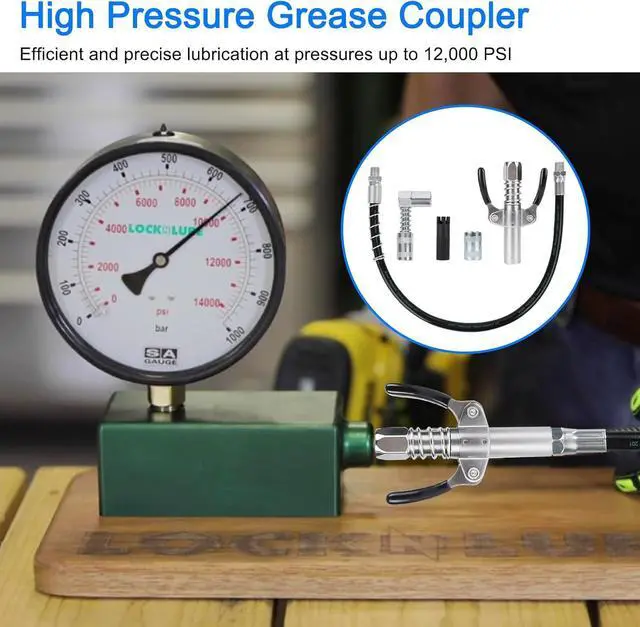 Alt view image 7 of 7 - Grease gun connector set - 12000 PSI locking grease gun head for quick locking of grease gun connectors, 90-degree grease gun nozzle can be installed with all 1/8-inch NPT grease gun connectors