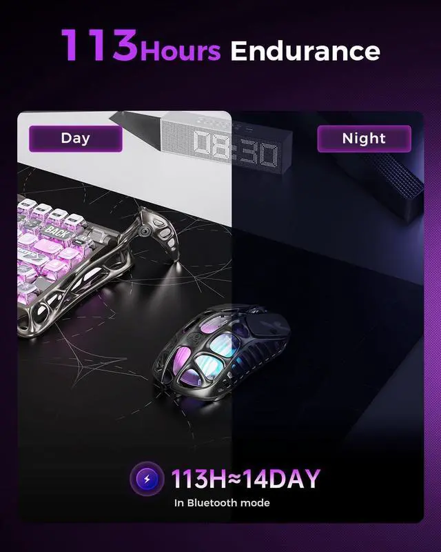 Alt view image 4 of 7 - Mercury X Pro wireless gaming mouse, equipped with an 8K dongle - 32,000 DPI PAW 3950 sensor, 8,000Hz polling rate, only 49 grams, magnesium alloy hollow frame, RGB lighting, 5 programmable buttons