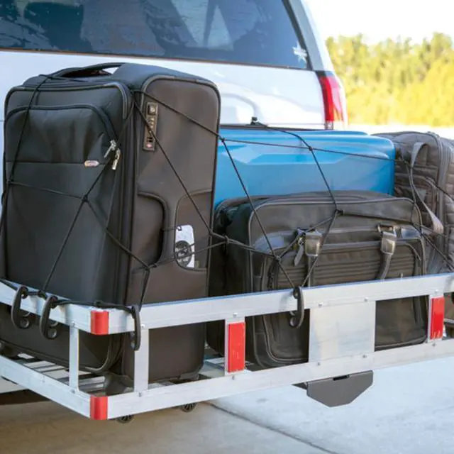 Alt view image 6 of 6 - Small cargo net 30" x 15", with thickened hooks that can be stretched to 60" x 30"| Natural latex core, tight 2" x 2" mesh heavy-duty bungee net, suitable for motorcycles, all-terrain vehicles, kayaks