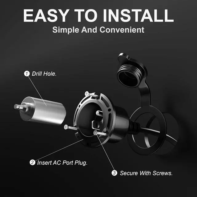 Alt view image 6 of 7 - 20A RV shore power inlet plug, 12AWG 125V dual AC port plug, waterproof power socket box, equipped with 20-inch integrated outdoor extension cord and 5 NEMA plugs