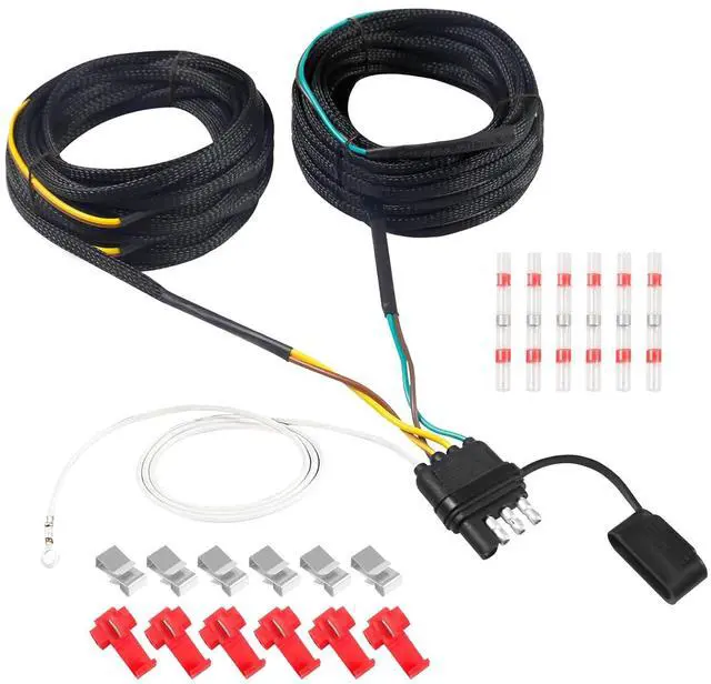 Main image of 35-foot 4-pin 5-wire trailer wiring harness, Wishbond trailer light kit, 18 AWG color-coded wiring harness trailer connector, tail light, brake light and turn signal wire plugs (35 feet)