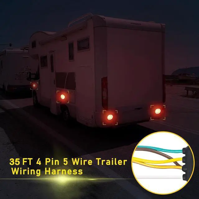 Alt view image 4 of 7 - 35-foot 4-pin 5-wire trailer wiring harness, Wishbond trailer light kit, 18 AWG color-coded wiring harness trailer connector, tail light, brake light and turn signal wire plugs (35 feet)