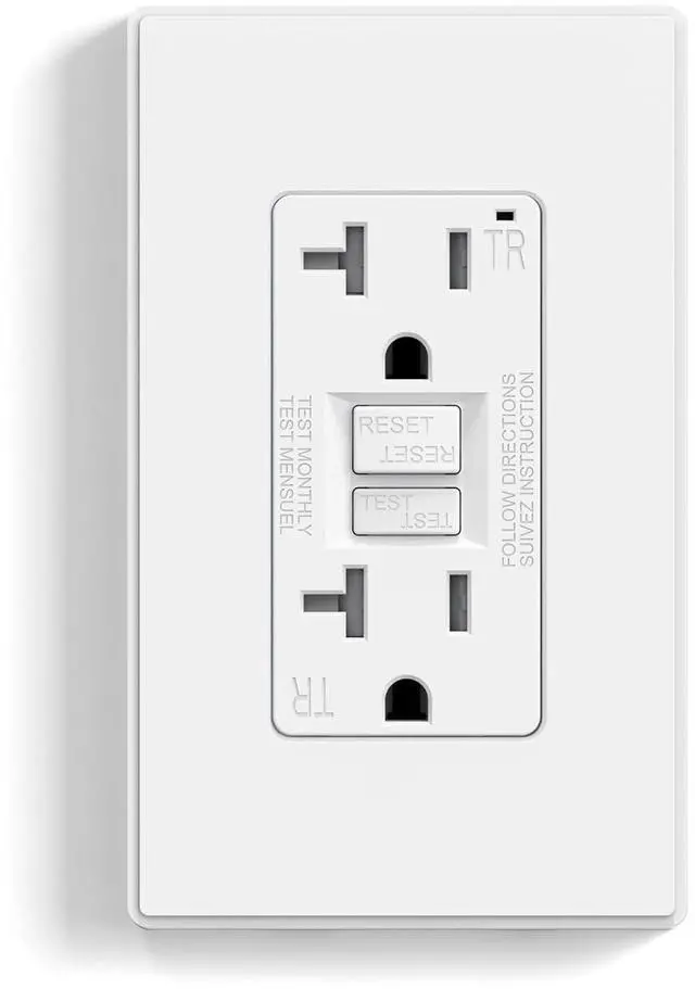 Main image of GFCI socket 20 amps, self-testing GFI power socket, thinner design, TR explosion-proof GFCI socket, wall-mounted circuit breaker with fault protection, UL certified, matte white, one set