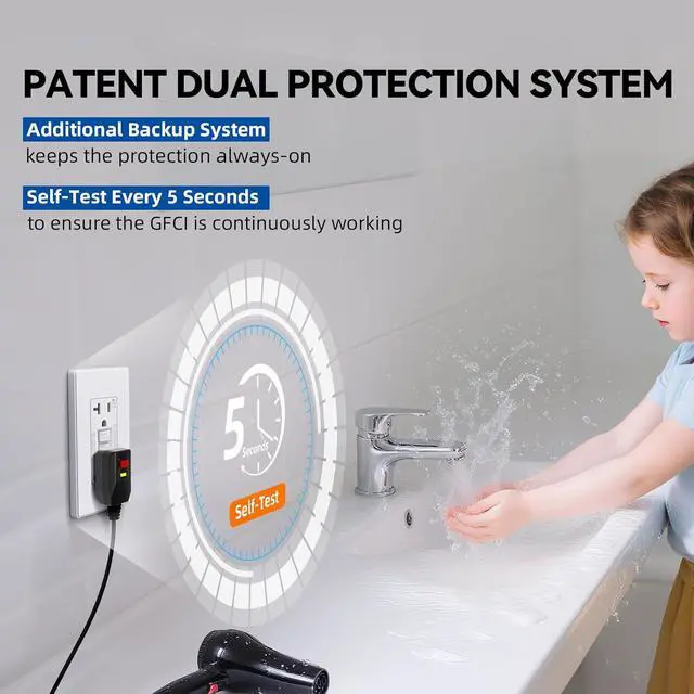 Alt view image 3 of 7 - GFCI socket 20 amps, self-testing GFI power socket, thinner design, TR explosion-proof GFCI socket, wall-mounted circuit breaker with fault protection, UL certified, matte white, one set
