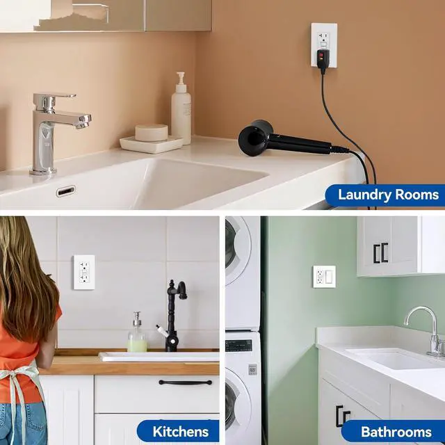 Alt view image 5 of 7 - GFCI socket 20 amps, self-testing GFI power socket, thinner design, TR explosion-proof GFCI socket, wall-mounted circuit breaker with fault protection, UL certified, matte white, one set