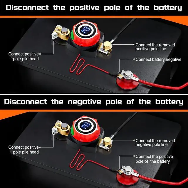 Alt view image 4 of 6 - The battery disconnect switch with a voltmeter display shows that the 5-80V automotive battery shutdown main switch, negative terminal isolator, suitable for RVs/ trucks/ships, digital display for bat