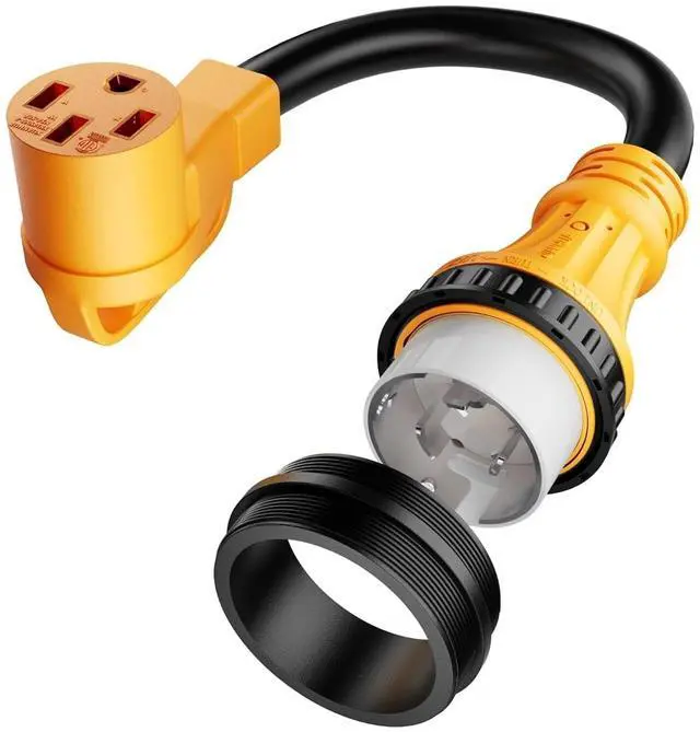 Main image of NEMA SS2-50P to 14-50R 50-ampere marine shore power connector for Tesla RV power adapter, rotating lock SS2-50P/CS6365 to 4 plug 50A caravan socket, for camping trailers, motorcycles, yachts