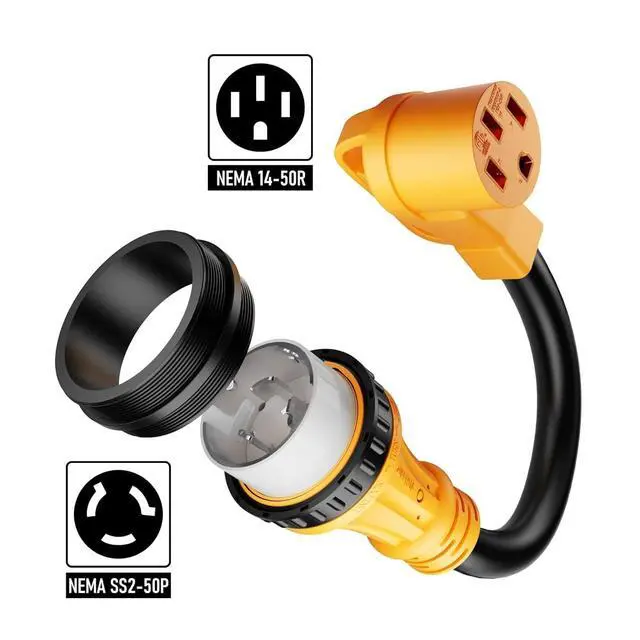 Alt view image 2 of 7 - NEMA SS2-50P to 14-50R 50-ampere marine shore power connector for Tesla RV power adapter, rotating lock SS2-50P/CS6365 to 4 plug 50A caravan socket, for camping trailers, motorcycles, yachts