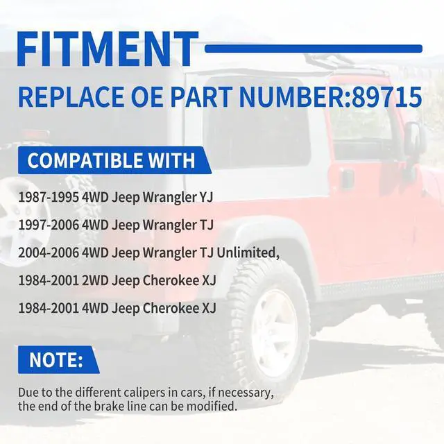 Alt view image 3 of 7 - 89715 Stainless Steel Brake Lines, Front and Rear Extended Brake Lines (89702 and 89703), for 4- to 6-inch lifts, compatible with 19872006 4WD Jeep Wrangler TJ, YJ, and XJ models, and 19842001 2WD/4
