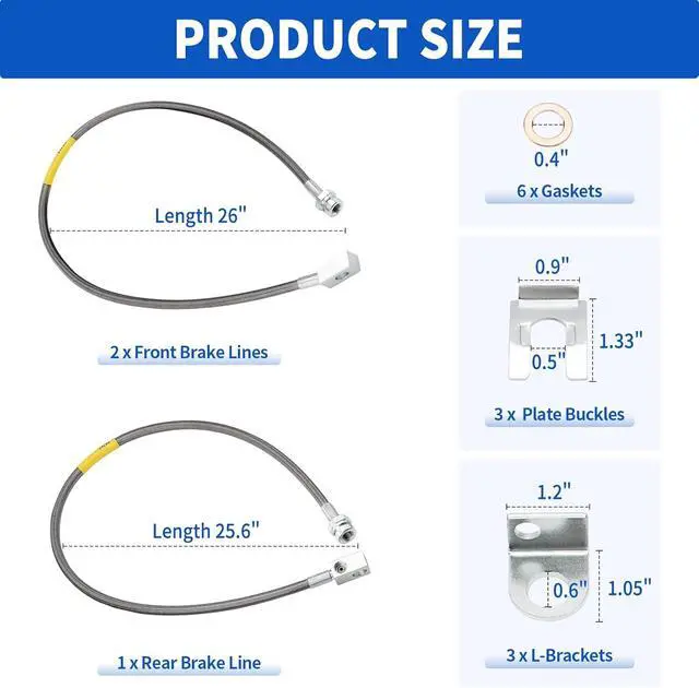 Alt view image 5 of 7 - 89715 Stainless Steel Brake Lines, Front and Rear Extended Brake Lines (89702 and 89703), for 4- to 6-inch lifts, compatible with 19872006 4WD Jeep Wrangler TJ, YJ, and XJ models, and 19842001 2WD/4