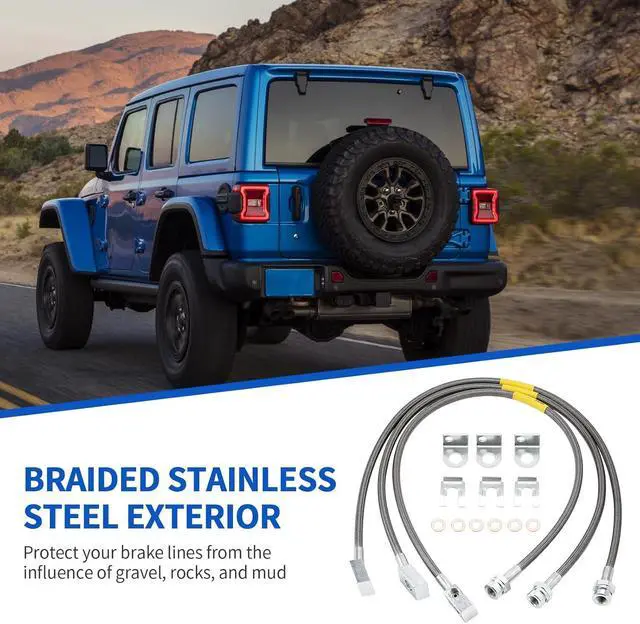 Alt view image 7 of 7 - 89715 Stainless Steel Brake Lines, Front and Rear Extended Brake Lines (89702 and 89703), for 4- to 6-inch lifts, compatible with 19872006 4WD Jeep Wrangler TJ, YJ, and XJ models, and 19842001 2WD/4