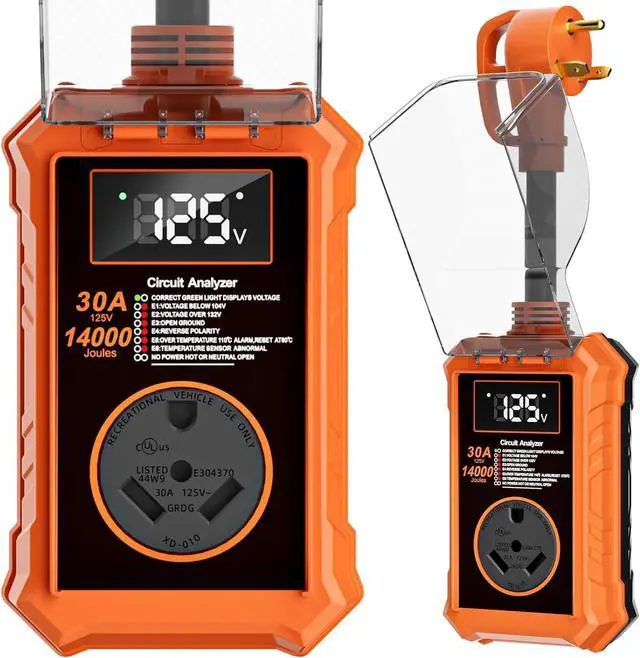 Main image of RV Surge Protector, 30 Amps, 14,000 Joules; Waterproof RV Circuit Analyzer with Smart LED Display; Surge Protector with High/Low Voltage Protection; RV Voltage Protector for RVs and Travel Trailers
