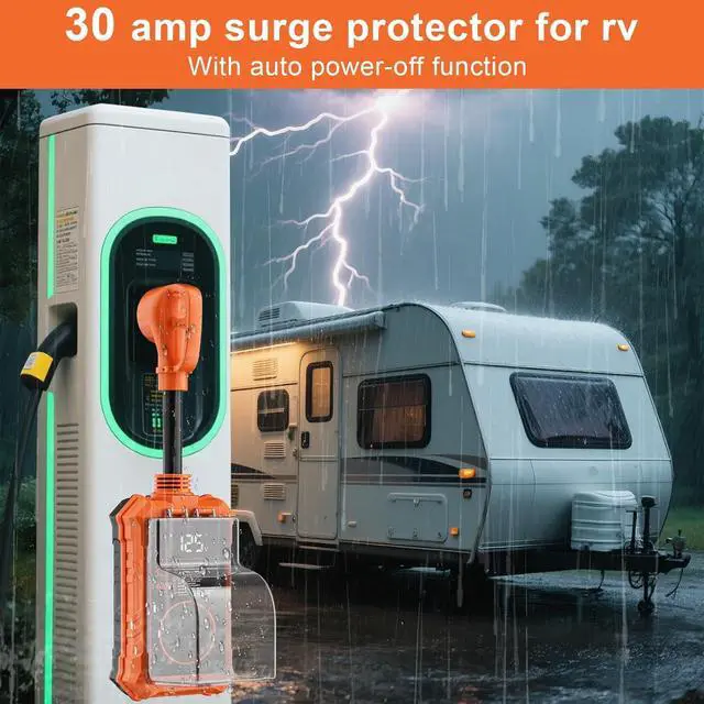 Alt view image 4 of 7 - RV Surge Protector, 30 Amps, 14,000 Joules; Waterproof RV Circuit Analyzer with Smart LED Display; Surge Protector with High/Low Voltage Protection; RV Voltage Protector for RVs and Travel Trailers