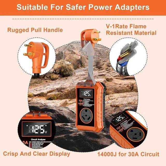 Alt view image 7 of 7 - RV Surge Protector, 30 Amps, 14,000 Joules; Waterproof RV Circuit Analyzer with Smart LED Display; Surge Protector with High/Low Voltage Protection; RV Voltage Protector for RVs and Travel Trailers