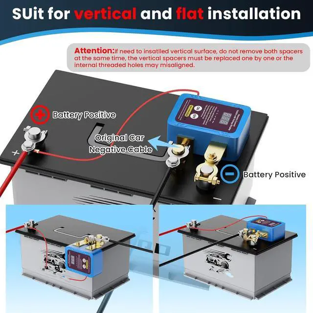 Alt view image 3 of 7 - 250A 12V Remote Battery Disconnect Switch, Upgraded Smart Voltage Cut-Off Switch with LED Voltage Display, Anti-Theft Security Switch for Car, Truck, and RV Batteries (Vertical or Horizontal Installat