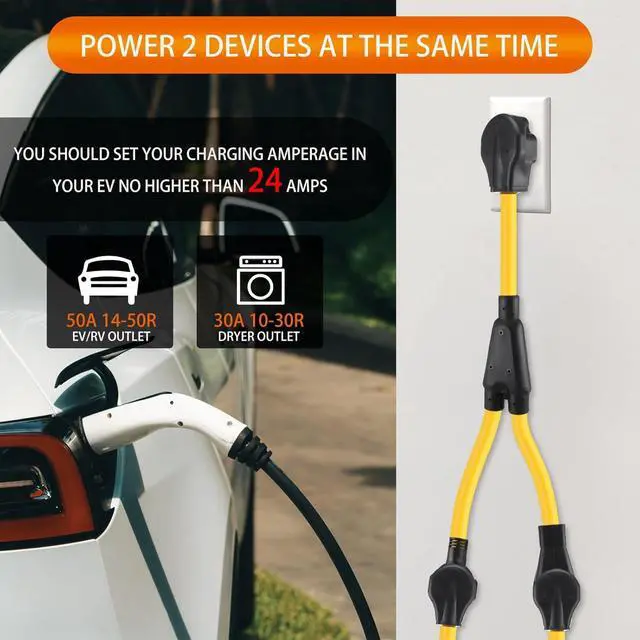 Alt view image 7 of 7 - 30-amp Y-splitter for RVs/EVs, compatible with NEMA 10-30P to 14-50R/10-30R adapters (3-pin 30A to 4-pin 50A), for EV/RV charging, STW 10 AWG, with safety ground wire, 3 feet