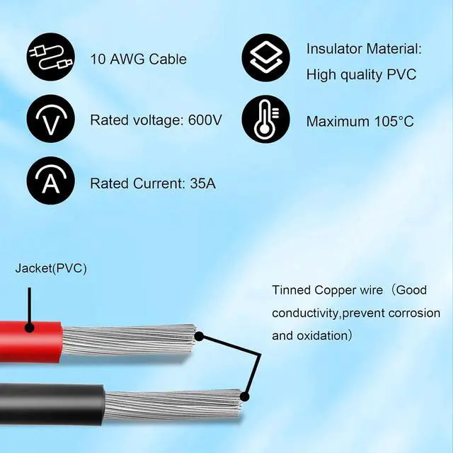 Alt view image 3 of 6 - Solar to XT60i Cable, 10 AWG, 25 Feet; Solar Panel to XT60i Adapter, XT60i-F; Portable Generator Extension Cable (25 Feet)