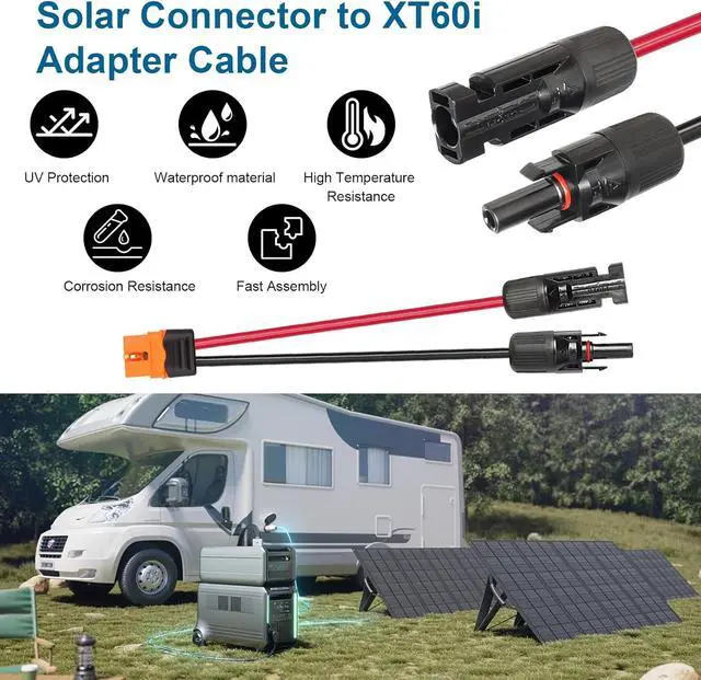 Alt view image 5 of 6 - Solar to XT60i Cable, 10 AWG, 25 Feet; Solar Panel to XT60i Adapter, XT60i-F; Portable Generator Extension Cable (25 Feet)