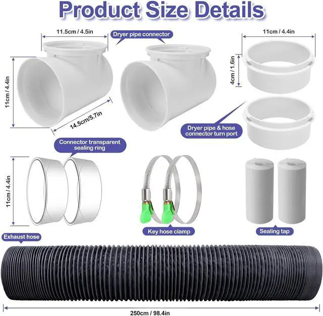 Alt view image 5 of 7 - Compact space dryer vent pipes, indoor dryer vent pipes, dryer vent hose kits, 90-degree dryer vent elbows, dryer vent connector kits, dryer vent pipes, dryer vent adapters, and vacuum hose accessorie