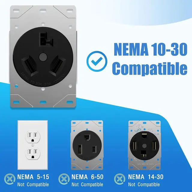 Alt view image 5 of 7 - Dryer Adapter Compatible with NEMA 10-30P to 14-30R, 3-Pin to 4-Socket, Dryer Adapter, Converts 10-30P Plug to 14-30R Outlet, 220V 30-Amp 4-Pin New-Style Dryer to 3-Pin Old-Style Household Adapter